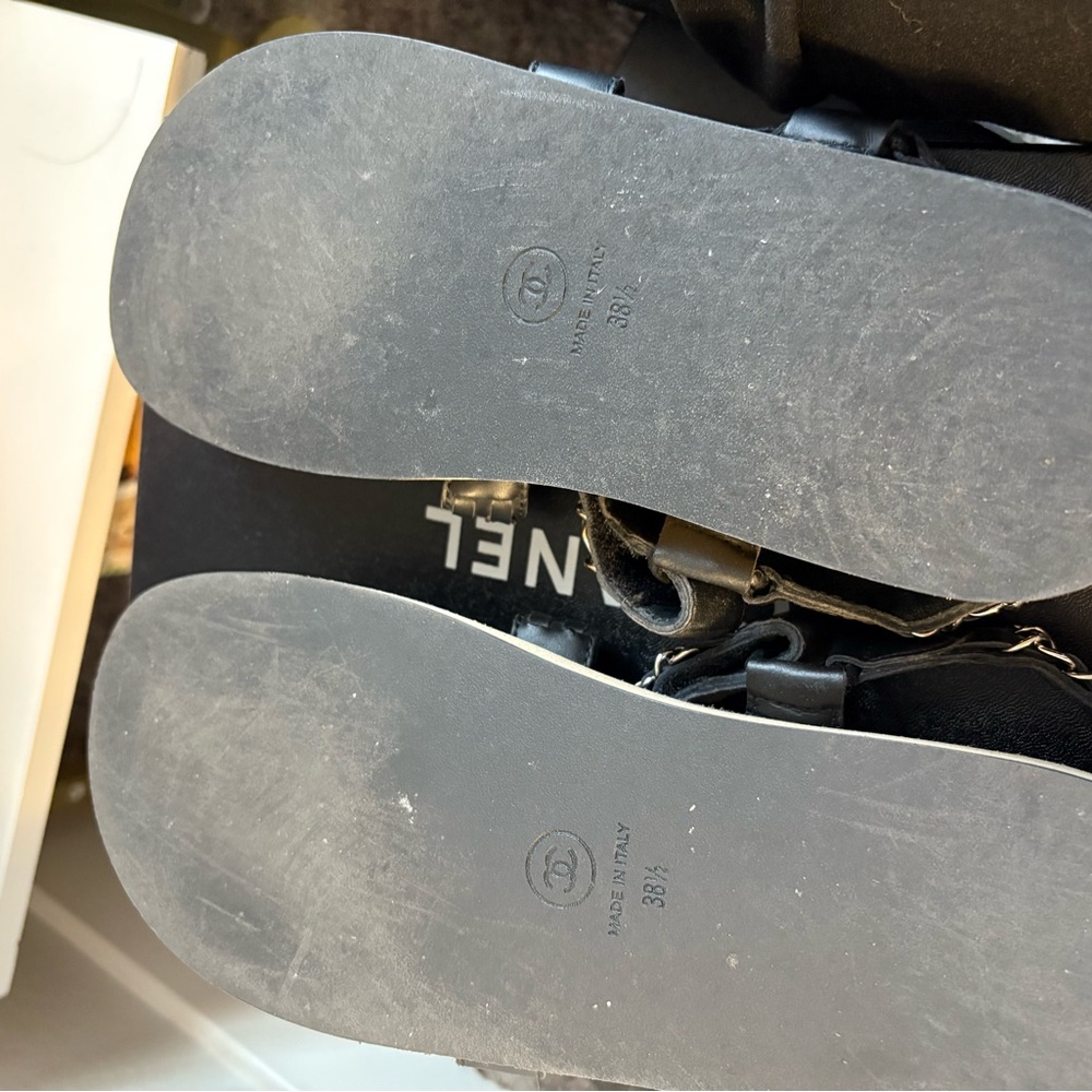Chanel Black Sandals with Chain Detail - Picture 5 of 7